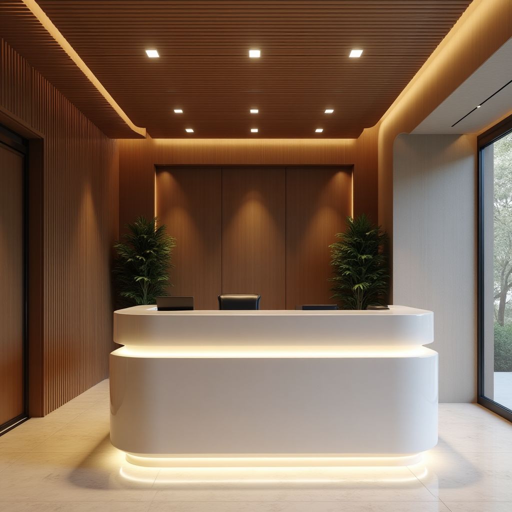 recepción elegante banco privado El Salvador diseño contemporáneo